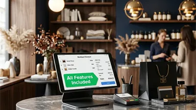 RetaPOS as a Loyverse POS alternative showing flat all-in mobile billing with no per-feature add-ons on smartphone
